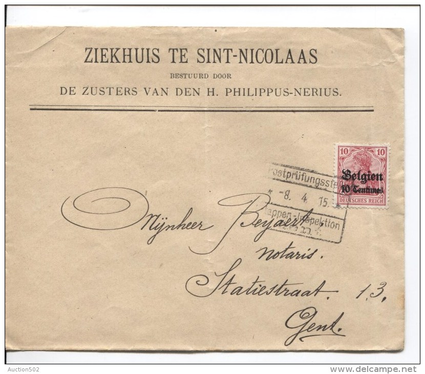 TP Oc 3 S/L.de Ziekhuis Sint-Nicolaas C.Etappen Inspektion Gent 8/4/1915 V.Gent PR2053 - OC26/37 Etappengebied.
