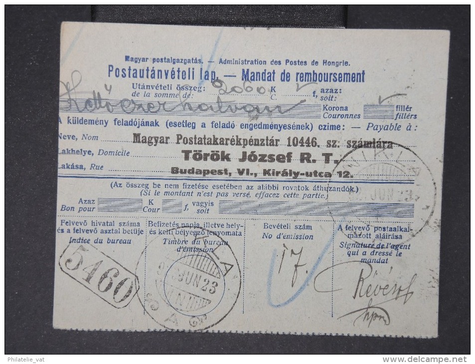 HONGRIE-Mandat De 1923     A Voir   P4453 - Poststempel (Marcophilie)