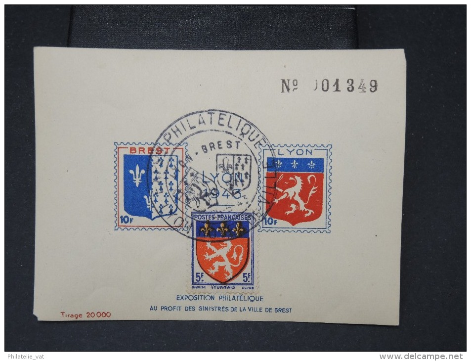 FRANCE- Bloc Souvenir De L Exposition De Lyon En 1943  Oblitere De L Exposition  A Voir Tirage 20000ex   P4464 - Philatelic Fairs