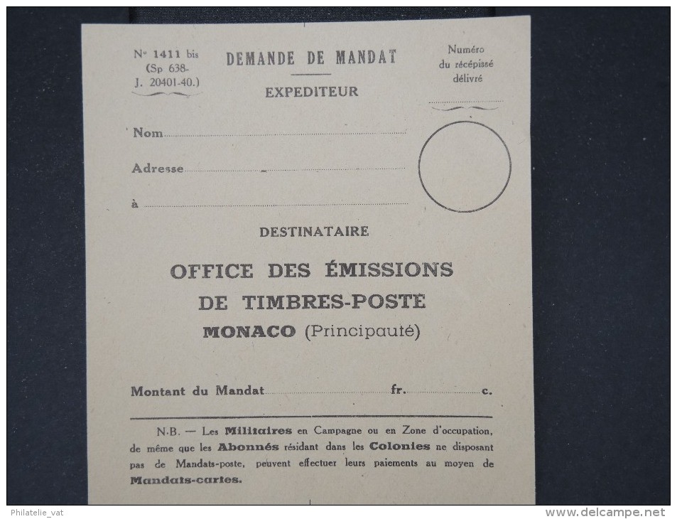 MONACO- Demande De Mandat Pour L Office Des Emissions De Timbres    Non Voyage A  VOIR P4469 - Poststempel