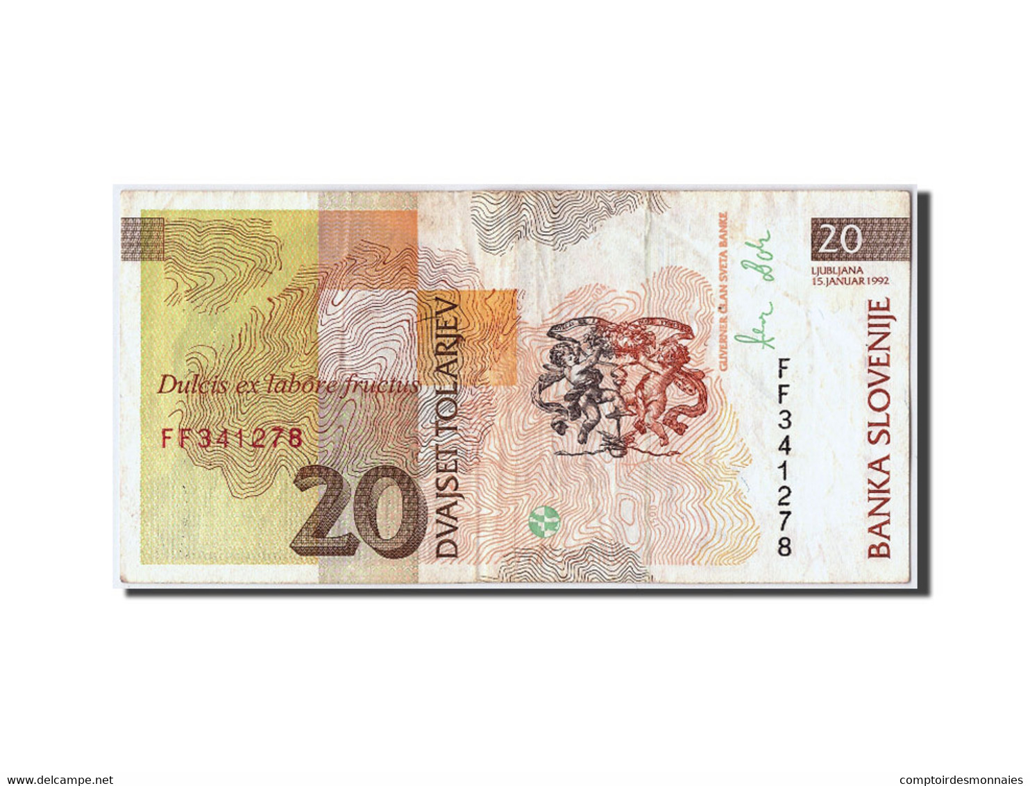 Billet, Slovénie, 20 Tolarjev, 1992, 1992-01-15, TB+ - Eslovenia