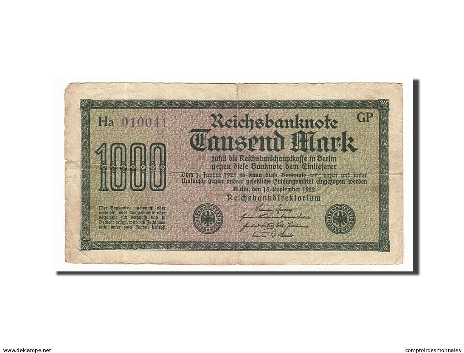 Billet, Allemagne, 1000 Mark, 1922, 1922-09-15, TB - 1000 Mark