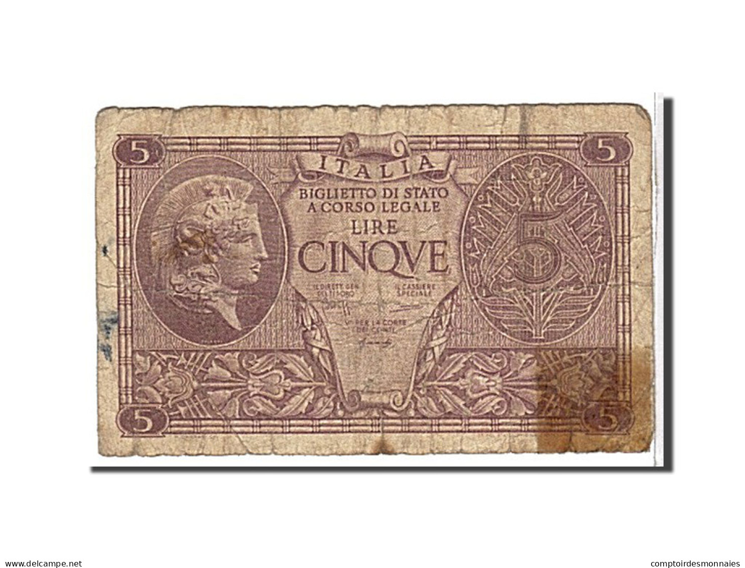 Billet, Italie, 5 Lire, 1944, KM:31c, B - Italia – 5 Lire