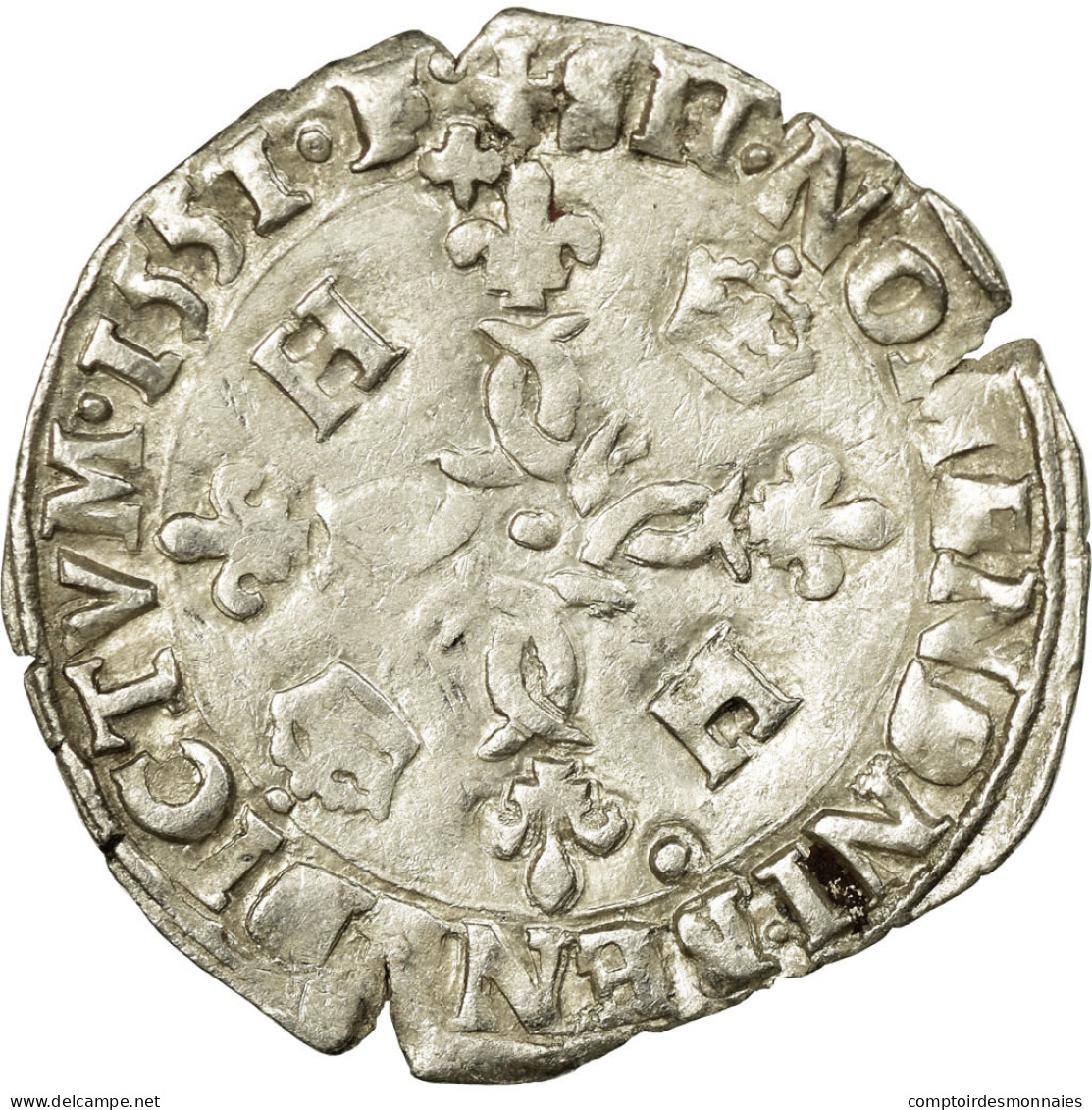 Monnaie, France, Douzain Aux Croissants, 1551, Lyon, TB+, Billon, Sombart:4380 - 1547-1559 Henri II