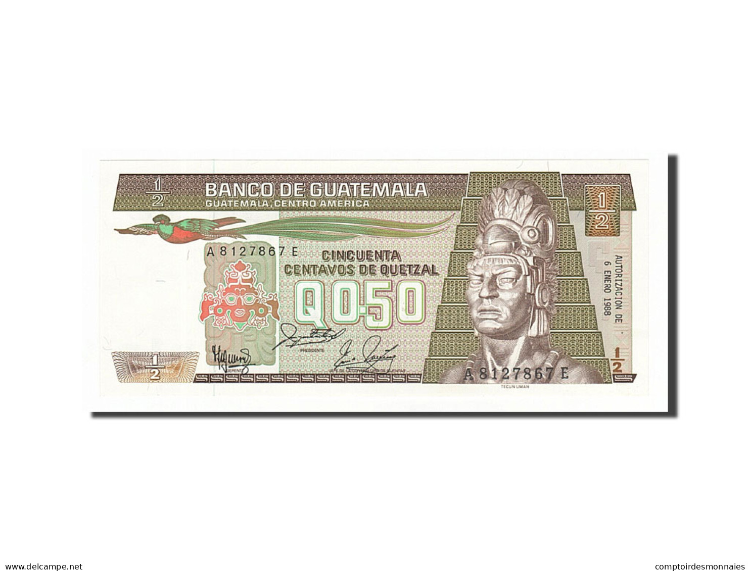 Billet, Guatemala, 1/2 Quetzal, 1988, 1988-01-06, NEUF - Guatemala