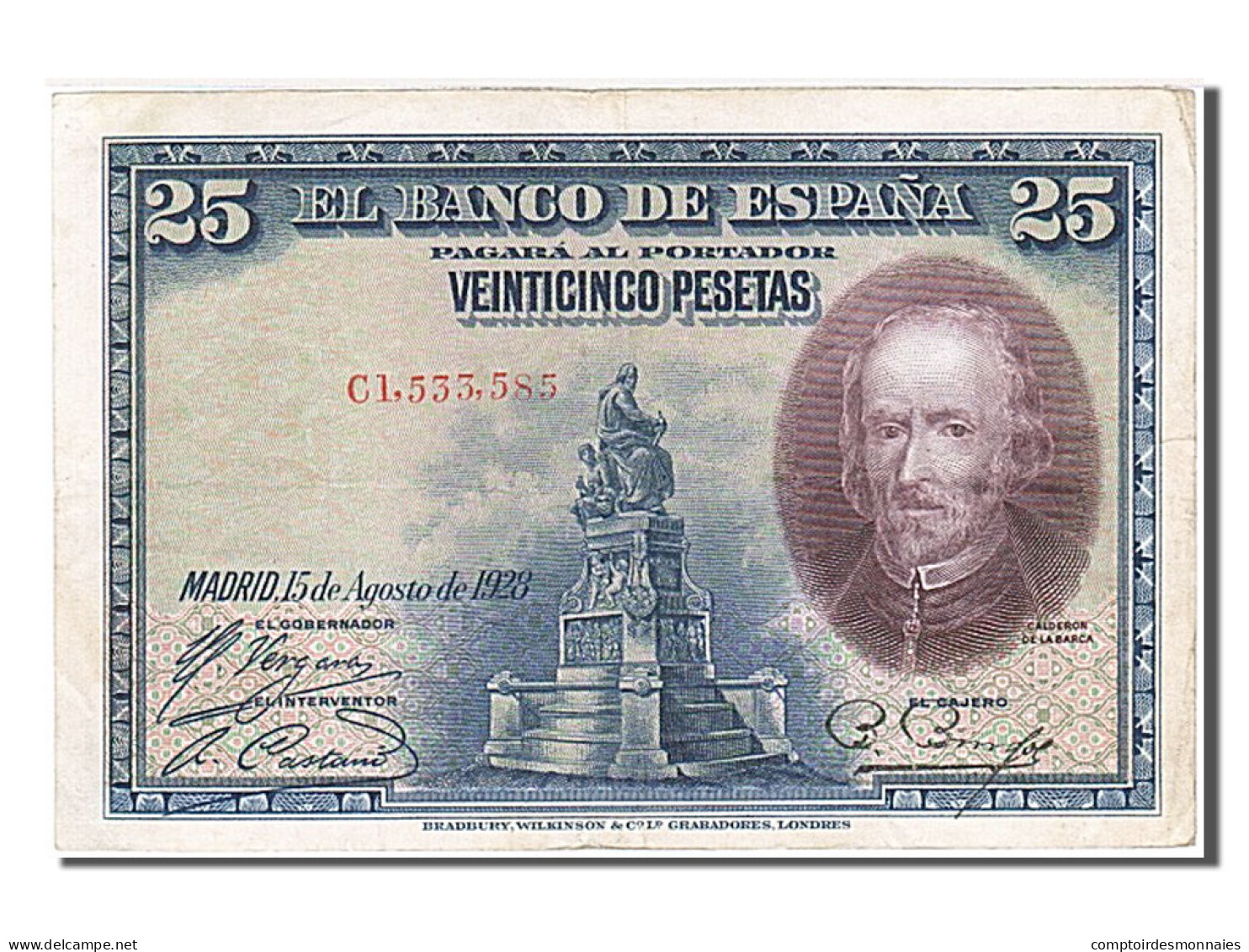 Billet, Espagne, 25 Pesetas, 1928, 1928-08-15, TTB - 1-2-5-25 Pesetas