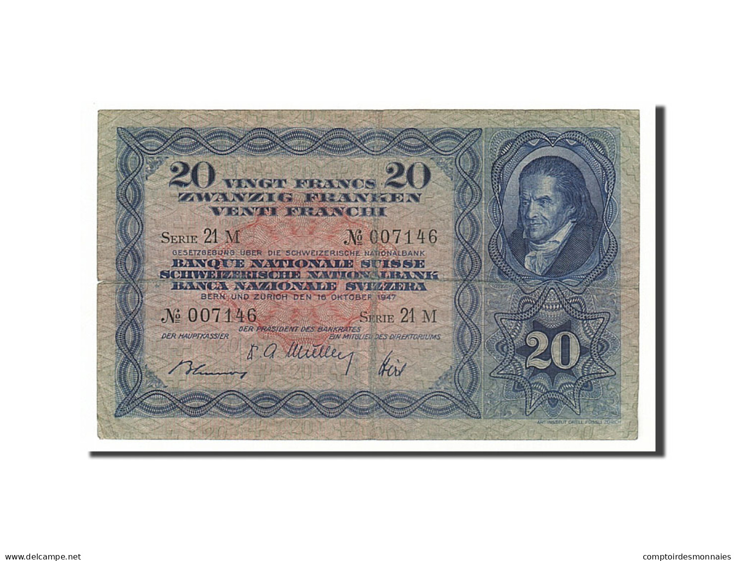 Billet, Suisse, 20 Franken, 1947, 1947-10-16, TB+ - Suisse