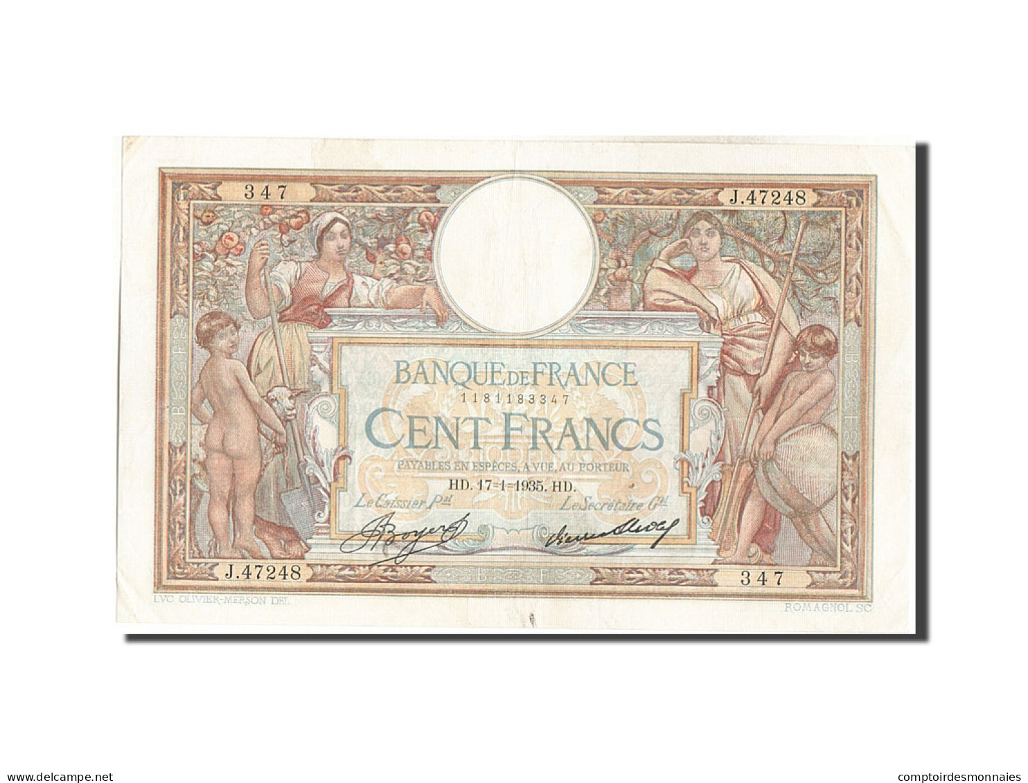 Billet, France, 100 Francs, 100 F 1908-1939 ''Luc Olivier Merson'', 1935 - 100 F 1908-1939 ''Luc Olivier Merson''