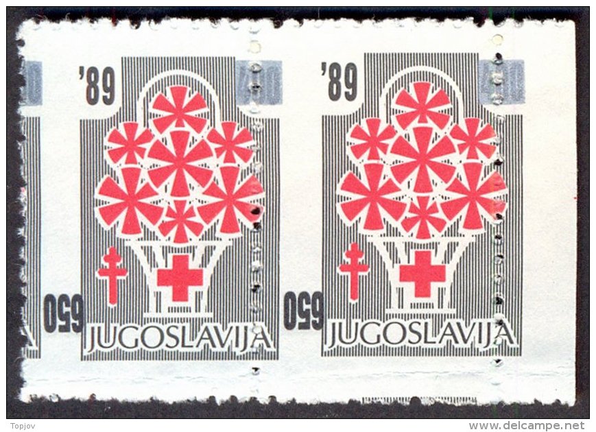 YUGOSLAV - JUGOSLAVIA - ERROR - TBC TAX - RED CROSS - INVERT.OVPT - IN PAIR - **MNH -1989 - Timbres-taxe