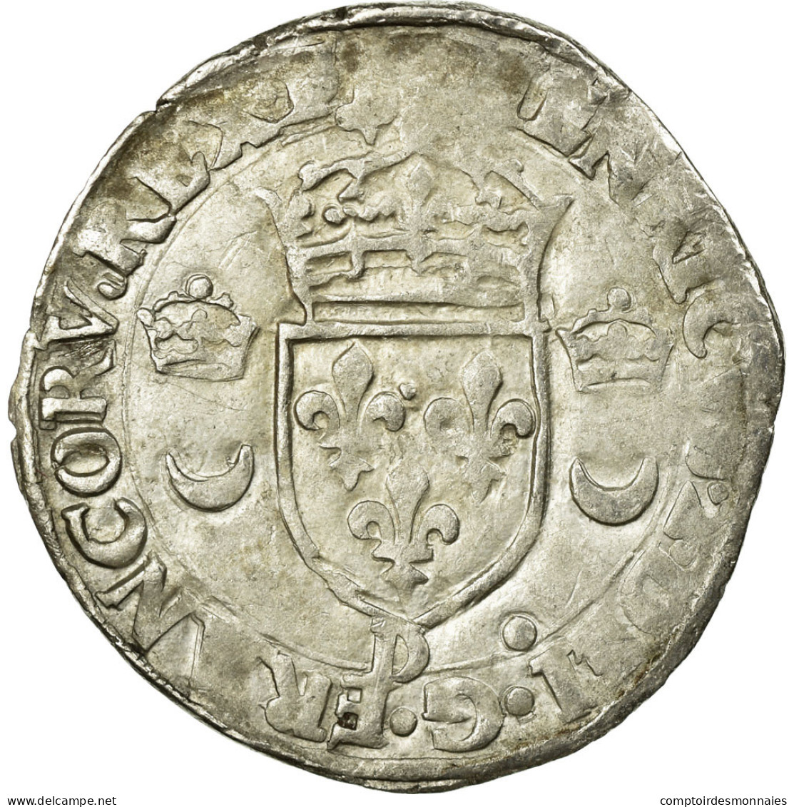 Monnaie, France, Douzain Aux Croissants, 1555, Lyon, TB+, Billon, Sombart:4380 - 1547-1559 Henry II