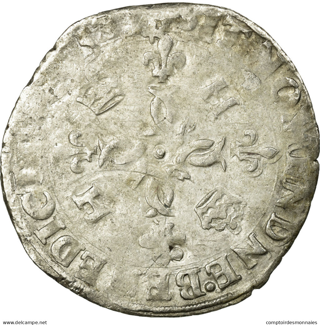 Monnaie, France, Douzain Aux Croissants, 1555, Lyon, TB+, Billon, Sombart:4380 - 1547-1559 Henry II