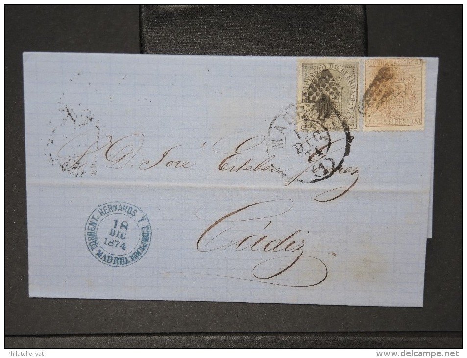 ESPAGNE - Lettre 1874 Avec Timbre - Impôts De Guerre - Détaillons Collection - A Voir - Lot N° 6174 - Brieven En Documenten