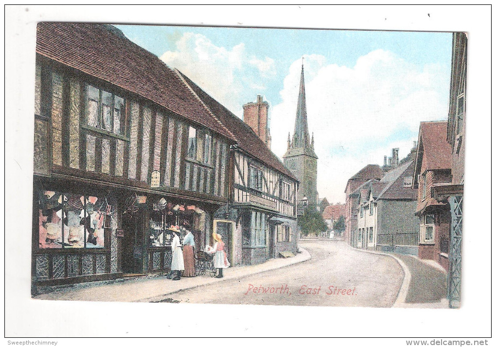 COLOUR POSTCARD WOMEN & GIRL- PRAM -WINDOW SHOPPING -EAST STREET PETWORTH - Sonstige & Ohne Zuordnung