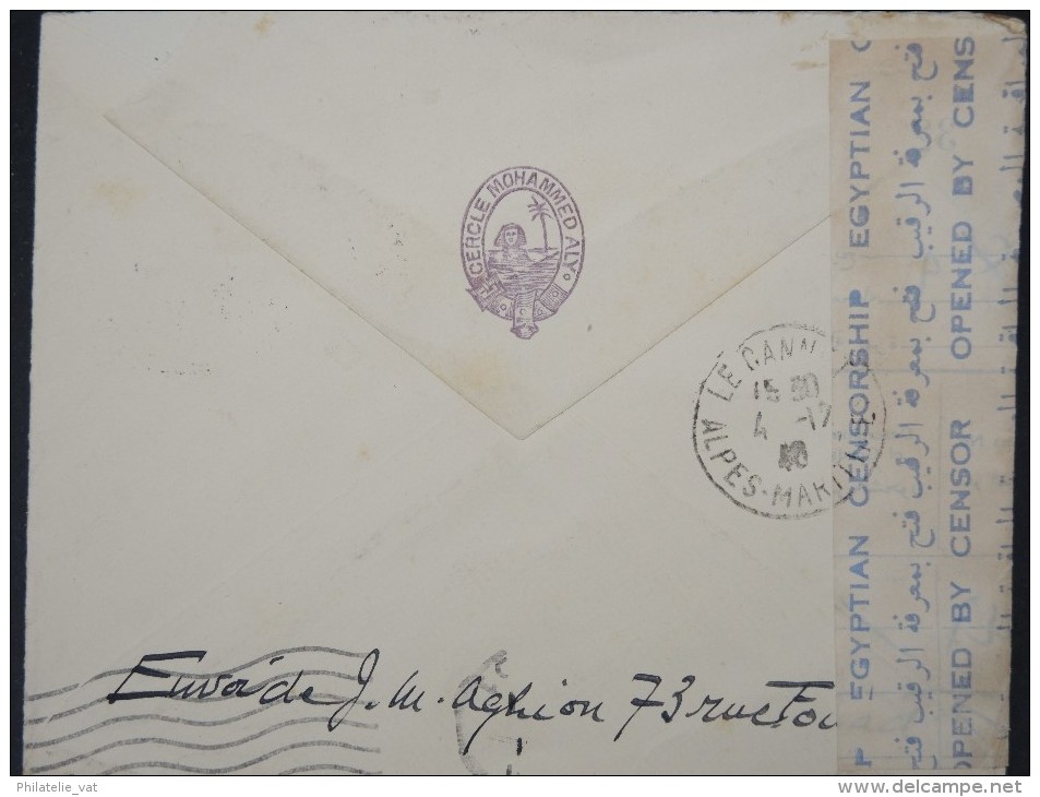 EGYPTE- Enveloppe De Alexandrie Pour Le Cannet Avec Censure En 1940  A  VOIR P4509 - Cartas & Documentos