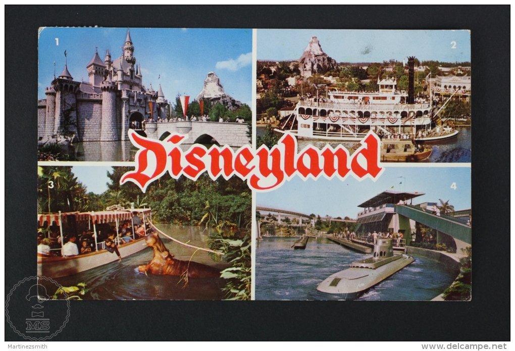 Vintage Disneyland Postcard - Sleeping Beauty´s Castle, Mark Twain, Jungle Cruise & Submarine Ride - Disneyland