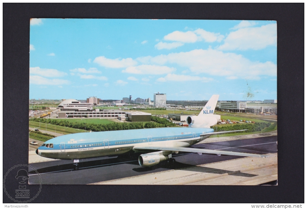 Vintage Airlines Advertising Postcard - Amsterdam/ Holland - International Airport Schiphol - KLM Airlines Plane - Dirigibili