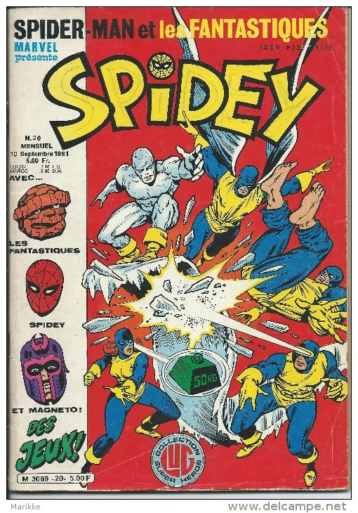 SPIDEY N° 20, 10 Septembre 1981, Spider-Man Et Les Fantastiques, Magneto, Un Peu Jauni, Un Peu Corné Mais Très Correct # - Spidey