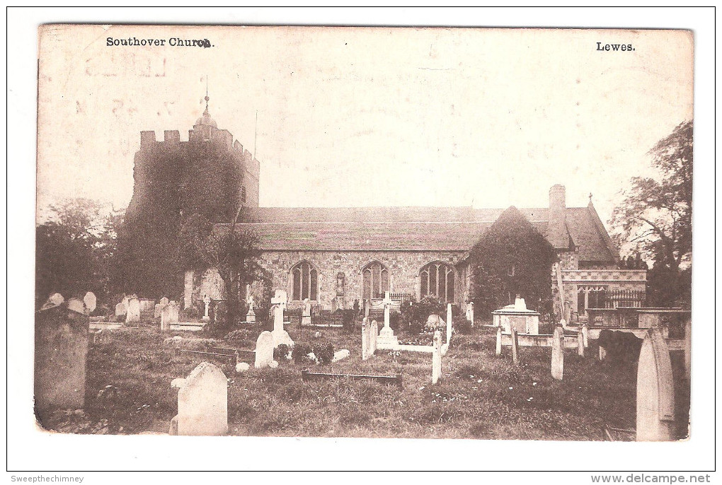 OLD VINTAGE 1911 POSTCARD SOUTHOVER CHURCH LEWES USED 1923 TO HORLEY - Other & Unclassified