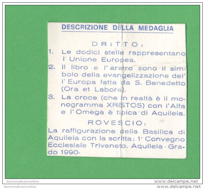 Grado Aquileia Gettone / Medaglia A Ricordo 1° Convegno Ecclesiastico 1990 - Professionnels/De Société