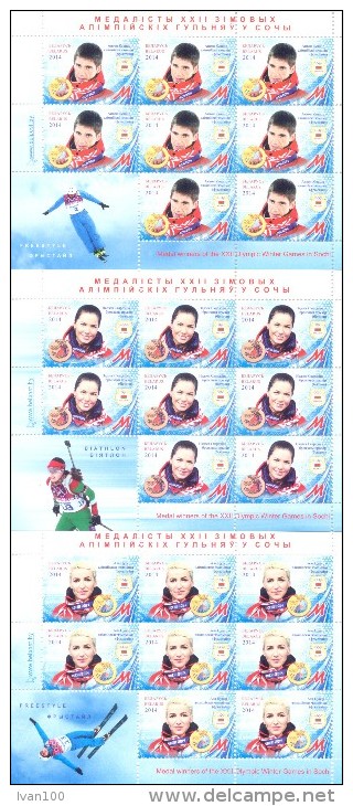 2014. Belarus, Medal Winners Of The Winter Olympic Games Sochi´2014, 3 Sheetlets, Mint/** - Belarus