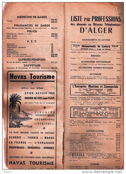 Annuaire Téléphonique-Liste Par Professions Des Abonnés Au Réseau Telephoniques D'ALGER-1956 - Annuaires Téléphoniques