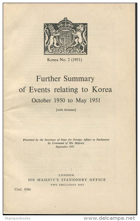 1950 HMSO UK Government Report - Korea War Medal - Historical Documents