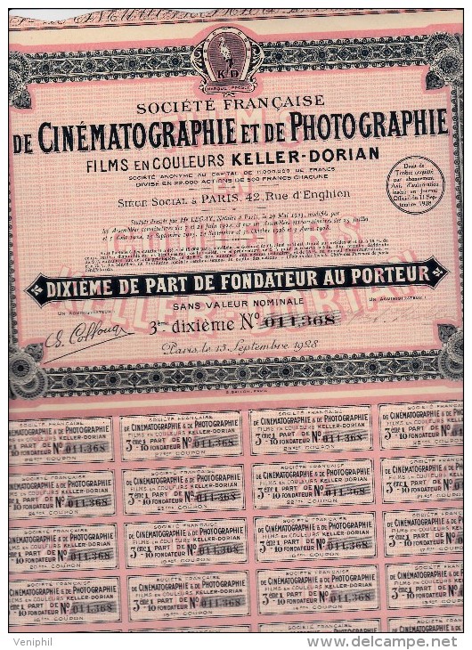 SOCIETE DE CINEMATOGRAPHIE ET DE PHOTOGRAPHIE -KELLER - DORIAN -1928 - Other & Unclassified