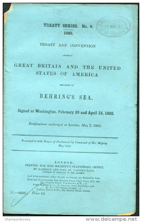 1892 HMSO UK Government Report Treaty Series GB &amp; USA Behring's Sea Polar Arctic - Historical Documents