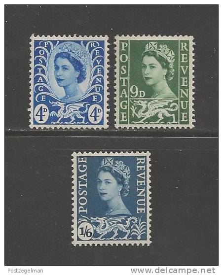 UK Wales 1966 Mint Hinged Stamps QE II, 3 Values Only Nrs. 4-6 - Wales