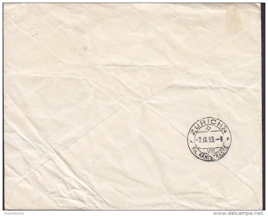 Iceland Purple Boxed LOFTLEIDIS Par Avion Registered Einschreiben Recommandé Label REYKJAVIK 1953 Cover Brief ZÜRICH - Luchtpost