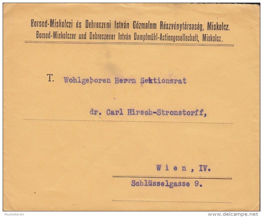 Ungarn Borsod-Miskolczer Debreczner István DAMPFMÜHL-Actiengesellschaft MISKOLCZ 1929 Cover Brief WIEN Austria (2 Scans) - Briefe U. Dokumente