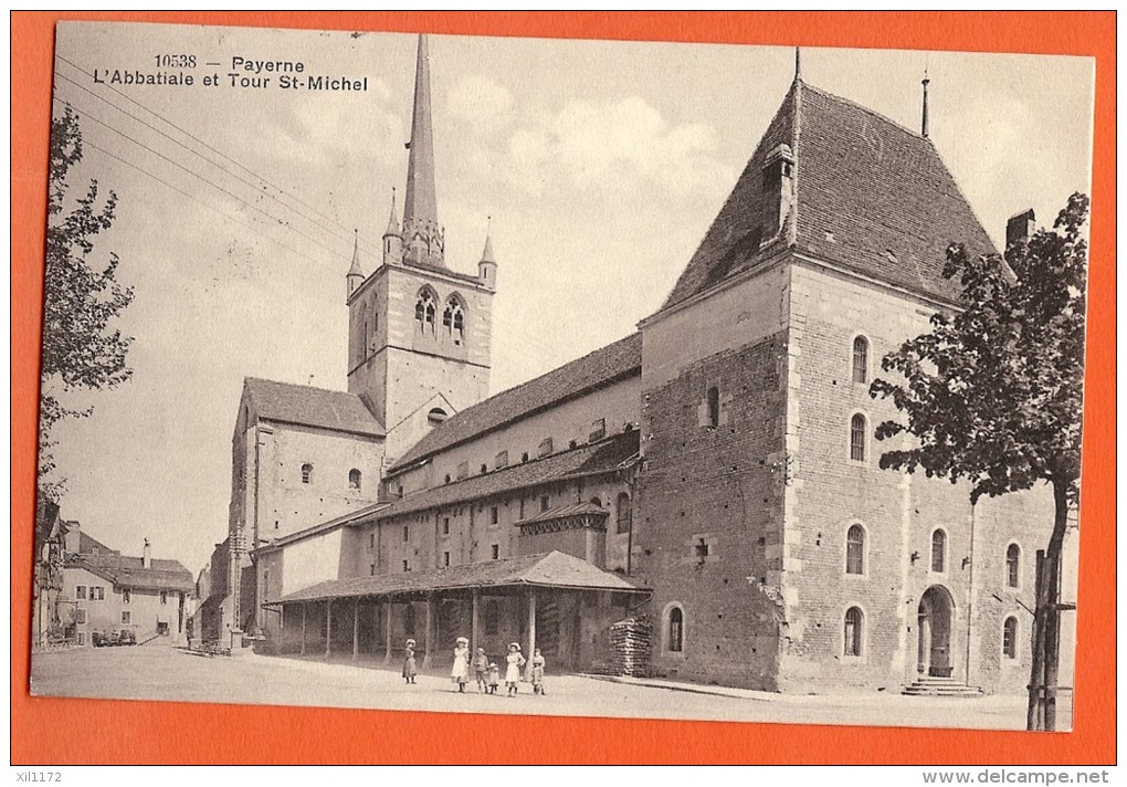 EZ-06  Payerne, L'Abbatiale Et Tour St-Michel, ANIME. Cachet 1912  Phototypie 10538 - Payerne