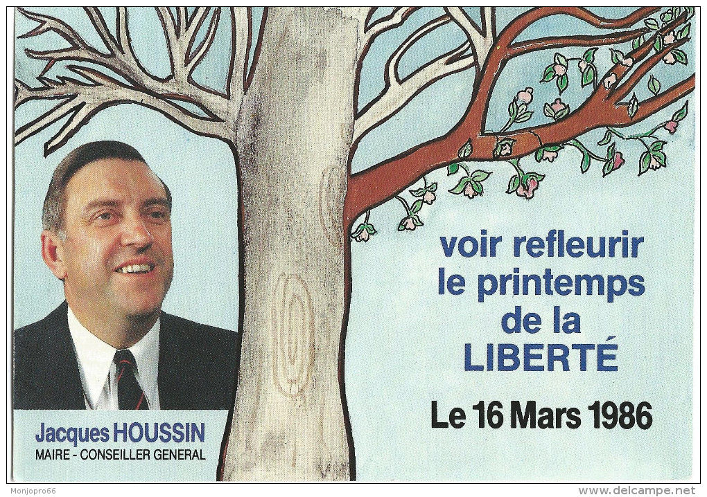 Carte Document De Jacques HOUSSIN Maire-Conseiller Général  16 Mars 1986 - Autres & Non Classés