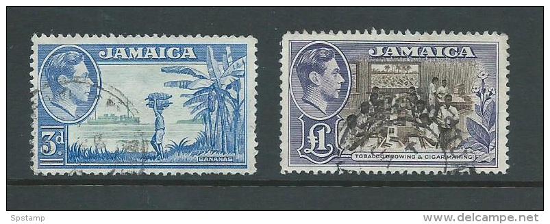Jamaica 1949 Later Issued KGVI Definitives Set Of 2 To 1 Pound Tobacco Industry FU - Jamaica (...-1961)