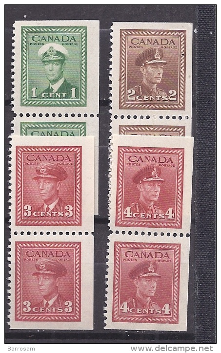 Canada1942-3mnh**pairs Of263-5,267 - Francobolli In Bobina