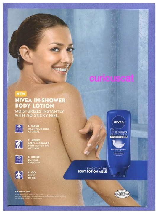 PUBLICITES USA RECLAME WERBUNG ADVERTISEMENT REKLAME PUBBLICITI PUBLICIDAD For NIVEA IN SHOWER BODY LOTION - Pubblicitari