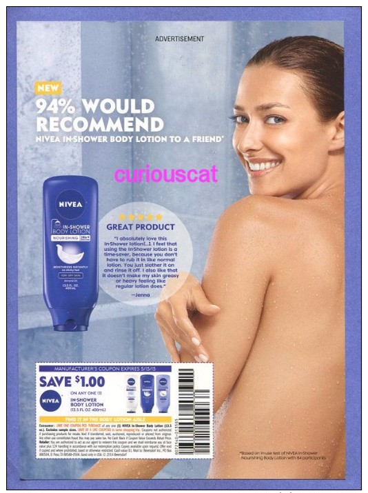 PUBLICITES USA RECLAME WERBUNG ADVERTISEMENT REKLAME PUBBLICITI PUBLICIDAD For NIVEA IN SHOWER BODY LOTION - Pubblicitari