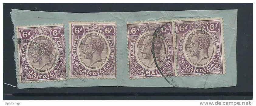 Jamaica 1912 KGV 6d 4 Singles FU Tied To Single Piece By Kingston Registered CDS - Jamaica (...-1961)