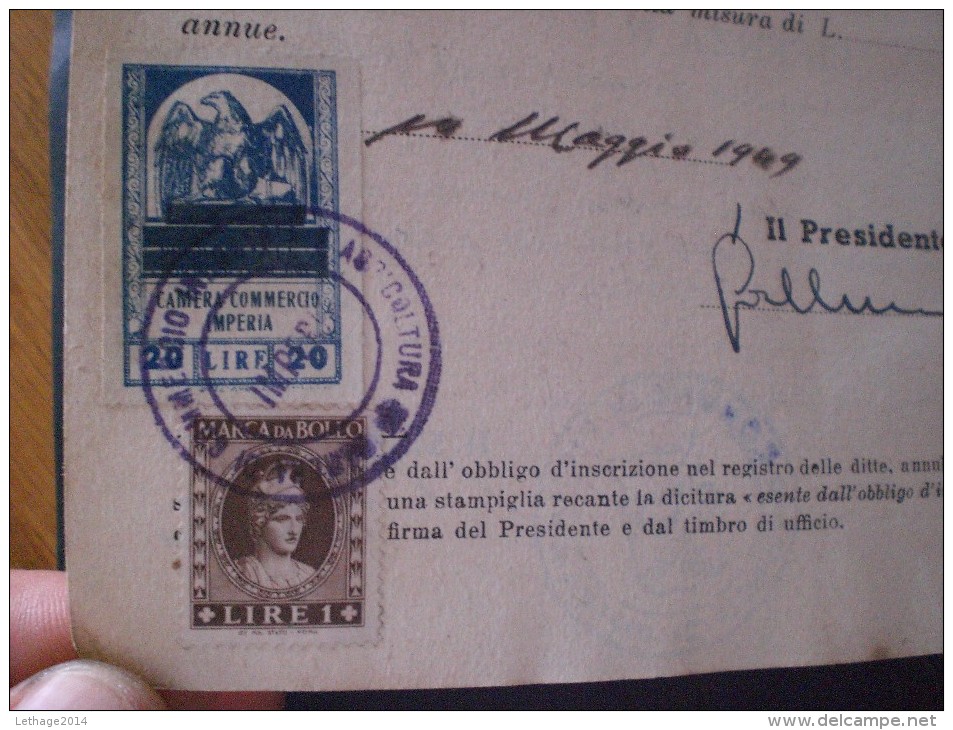 STAMPS ITALIA TASSE DOCUMENTO LIBRETTO LICENZA PER ESERCIZIO DI AMBULANTE 1949 - Fiscali