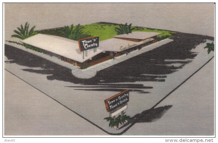 Laredo Texas, Town &amp; Country Drive Inn Restaurant, Mid-century Design, C1950s Vintage Linen Postcard - Laredo