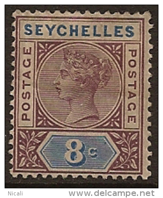 SEYCHELLES 1890 8c QV SG 11 HM PL183 - Seychelles (...-1976)