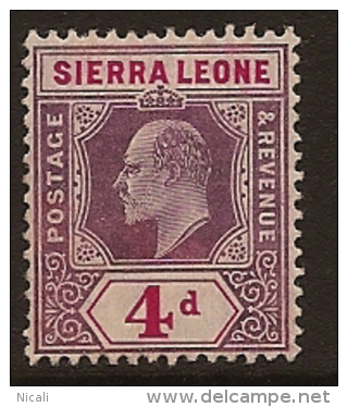 SIERRA LEONE 1904 4d KE VII SG 92 HM PL128 - Sierra Leone (...-1960)