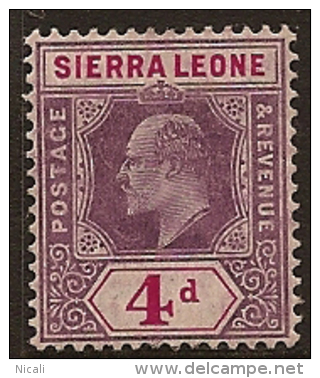 SIERRA LEONE 1904 4d KE VII SG 92 UNHM PL131 - Sierra Leone (...-1960)