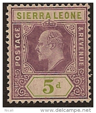 SIERRA LEONE 1907 5d KEVII SG 106 HM PN177 - Sierra Leone (...-1960)