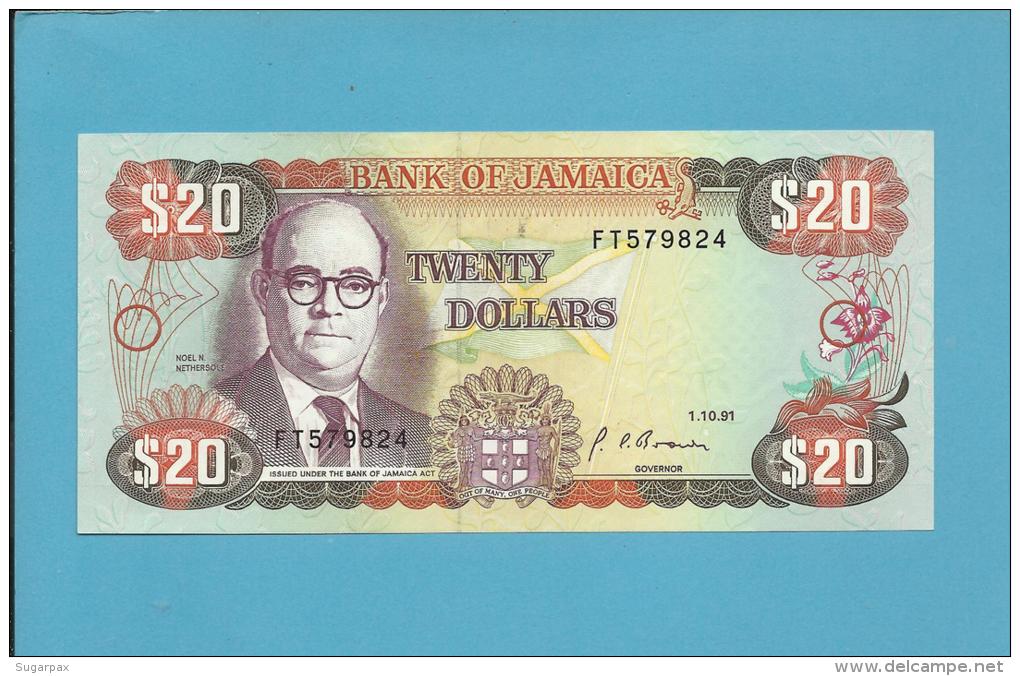 JAMAICA - 20 DOLLARS - 1991 - Pick 72.d - Sign. 10 - UNC. - 2 Scans - Jamaique