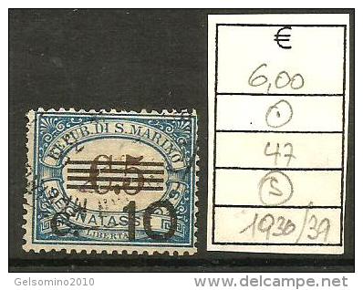 1936 SAN MARINO  Segnatasse Val.  10 C N.47  Usato - Gebraucht