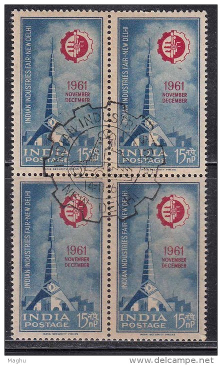 First Day Postmark On Mint Block Of 4,  India 1961,  Industries Fair, Exposition, , As Scan - Blocks & Sheetlets