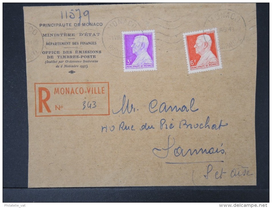MONACO- Enveloppe En Recommandée Pour Sannois En 1946   LOT P4533 - Covers & Documents