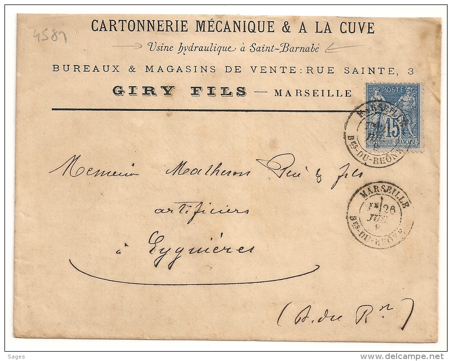 Usine Hydraulique Saint Barnabé, MARSEILLE Bouches Du Rhone Sur Enveloppe SAGE - 1877-1920: Période Semi Moderne