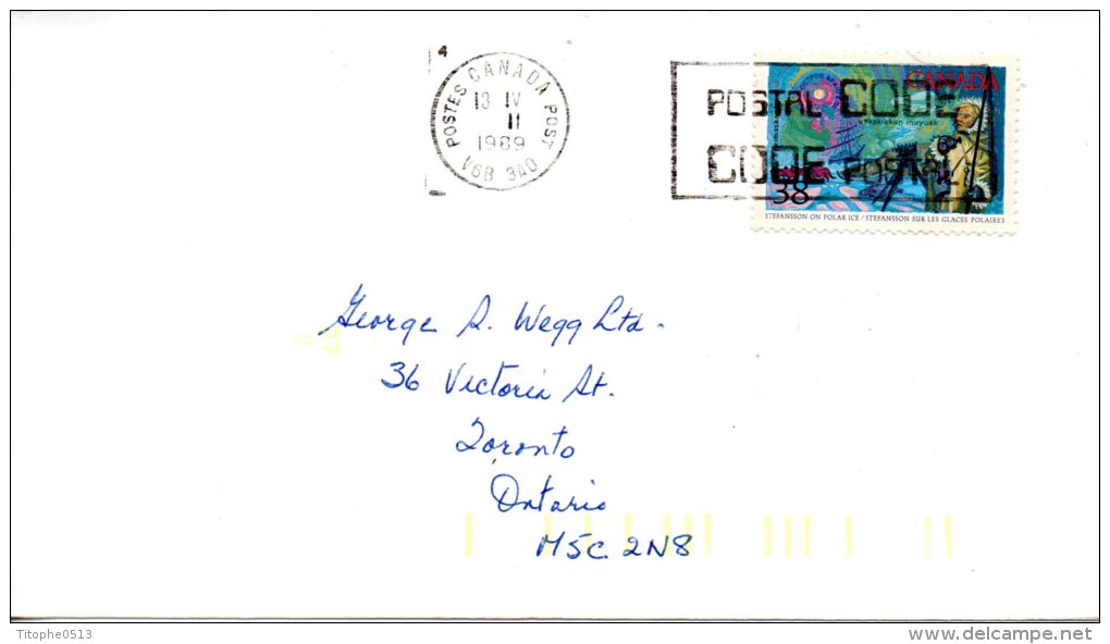 CANADA. N°1093 De 1989 Sur Enveloppe Ayant Circulé. V. Stefansson. - Polar Exploradores Y Celebridades